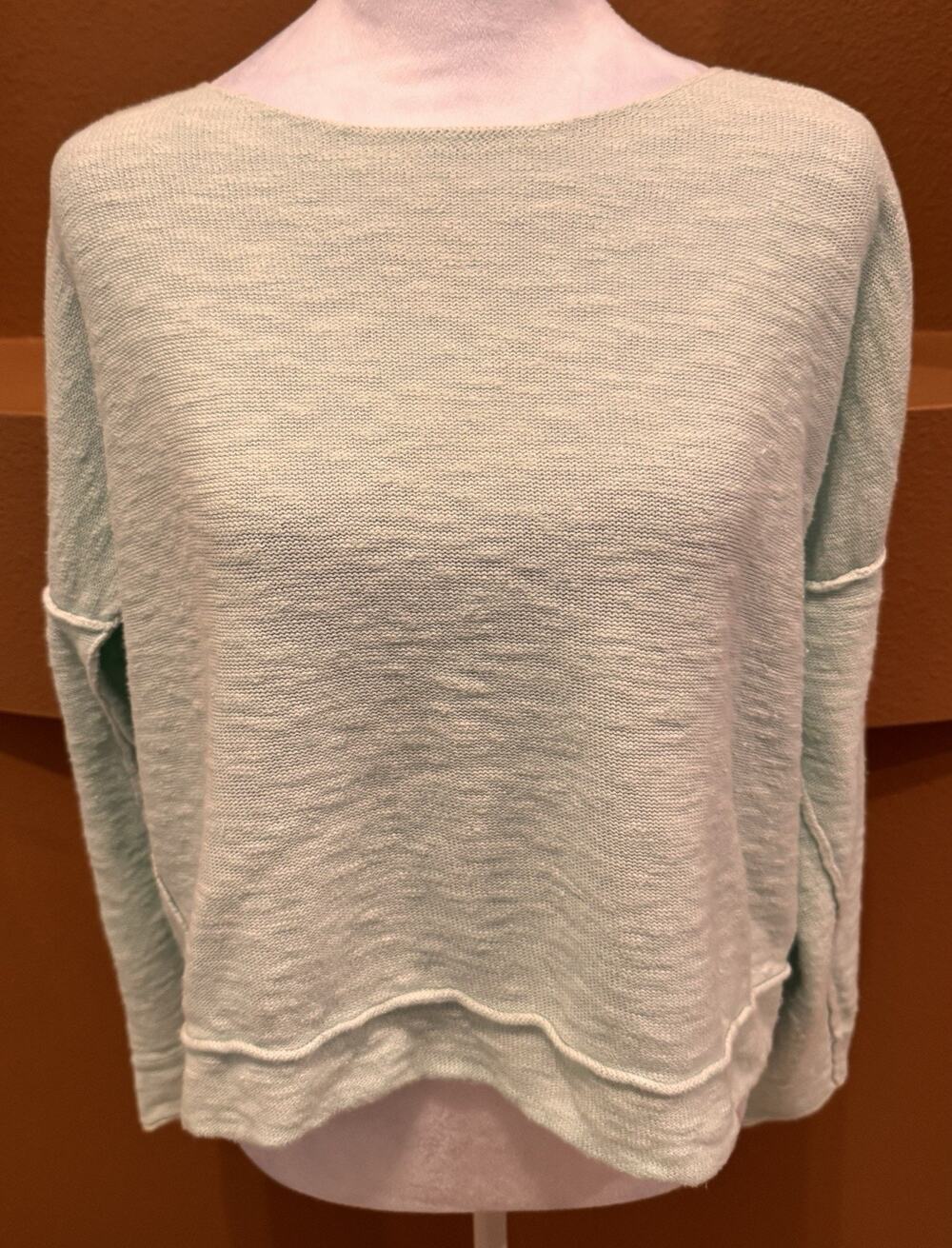 Eileen Fisher Organic Linen/Cotton Long-Sleeve Box Top, Green Mint Size SP